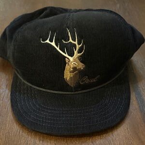 Coal Black Corduroy Hat with Gold Deer Embroidery